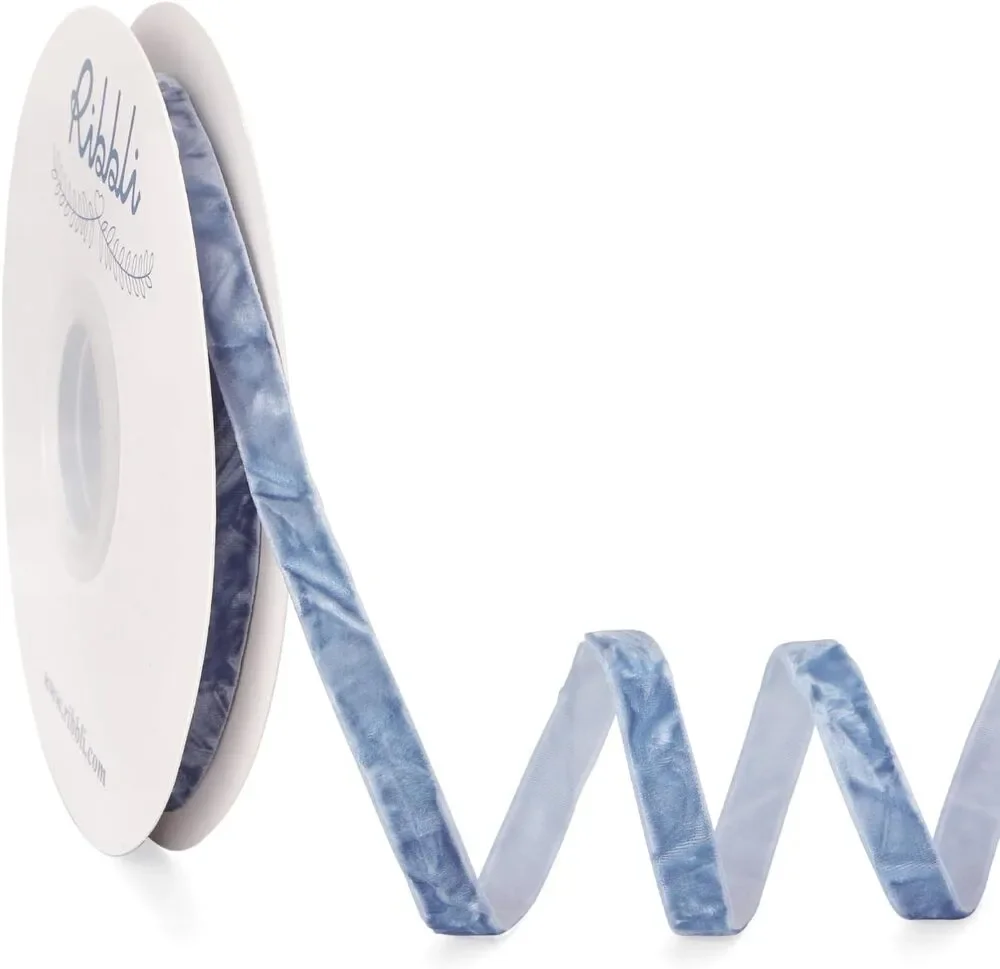 Ribbli Dusty Blue Velvet Ribbon 3/8